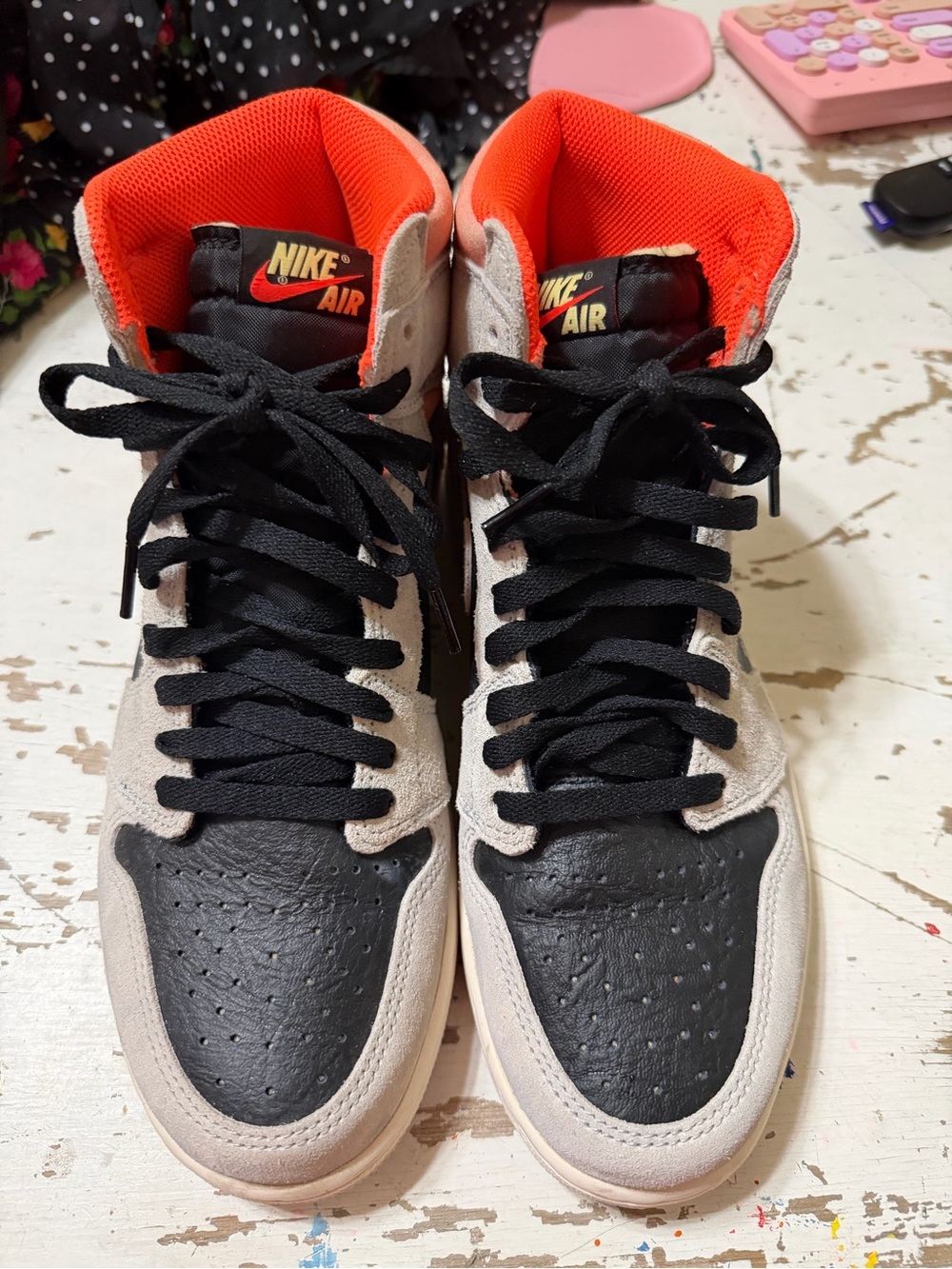 Nike SP 19 Air Jordan 1 High OG Sneakers in Black, Beige & Orange 9.5 like new